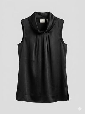 Chico's Black Sleeveless Cowl Neck Satin Top New With Tags